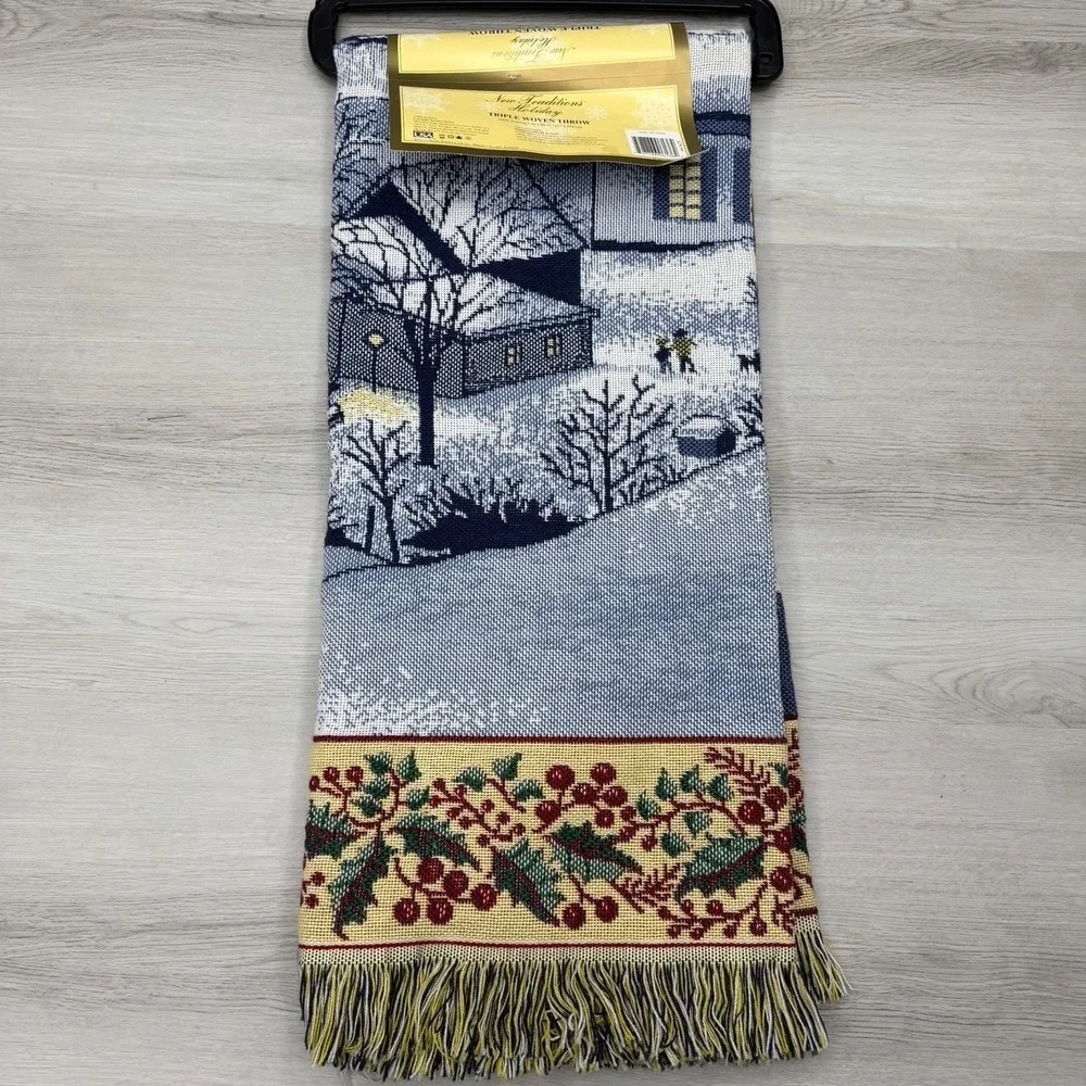 Christmas Woven Throw NIP Cottagecore Grandmillennial Village